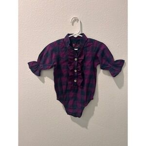 RuffleButts Baby Girls Purple Plaid Flannel Ruffle Bodysuit 18-24 Months
